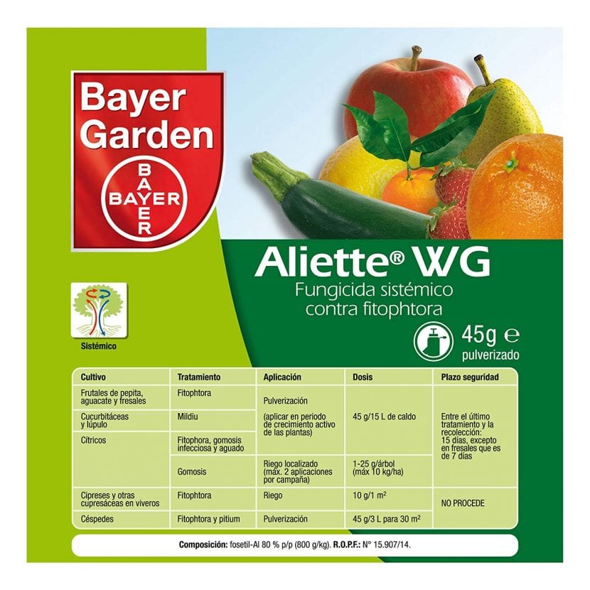 Envase de Aliette, el formulado clásico de fosetil-aluminio al 80%