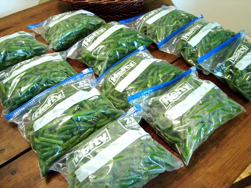 Bolsas de congelación con judías verdes preparadas
