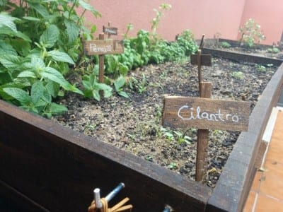 Huerto construido con palés reciclados