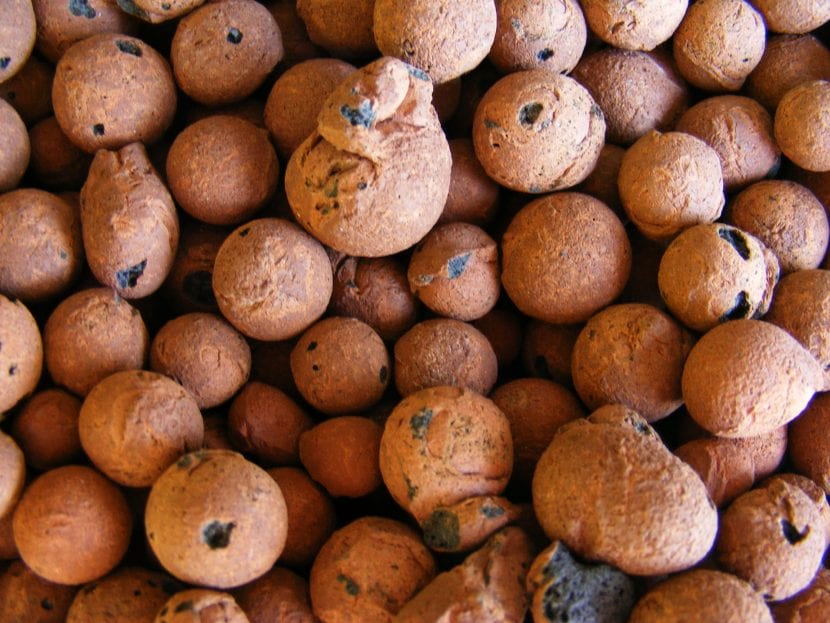 Bolas de arlita, arcilla expandida usada como material de drenaje
