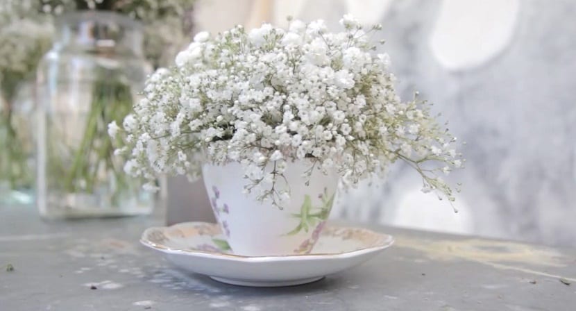 Velo de novia utilizado como planta de relleno en decoración floral