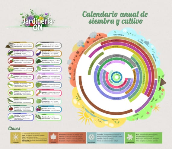Infografía de calendario anual de cultivos del huerto